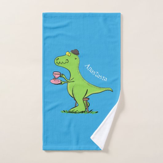 Caricature de dinosaure vert t rex (Serviette à main)