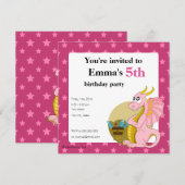 Caricature de dragon rose invitations à imprimer (Devant / Derrière)