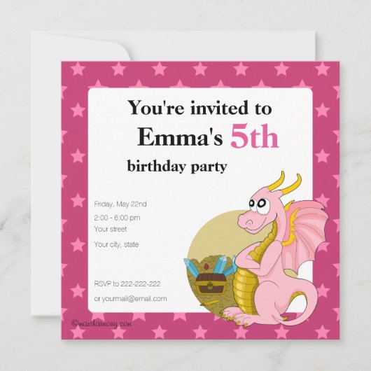 Caricature de dragon rose invitations à imprimer (Devant)