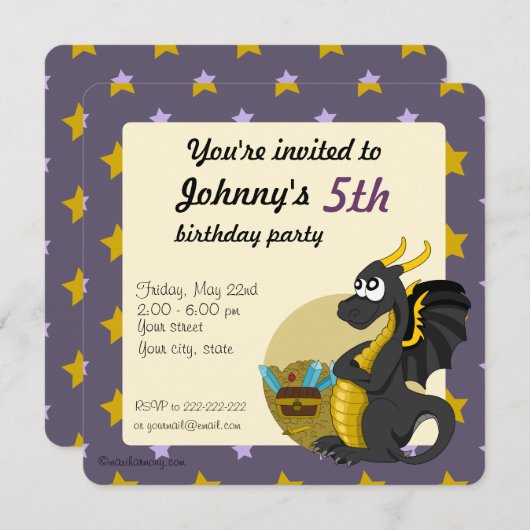 Caricature de dragon vert invitations à imprimer (Devant / Derrière)