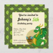 Caricature de dragon vert invitations à imprimer (Devant / Derrière)