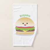 Caricature de hamburger kawaii joyeux (Serviette à main)