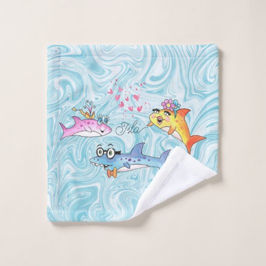 Caricature de la famille des requins sur le linge  (Gant de toilette)