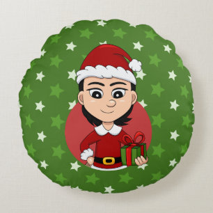 Caricature de la fille de Noël coussin rond