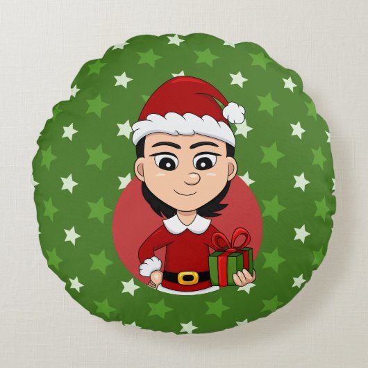 Caricature de la fille de Noël coussin rond (Devant)