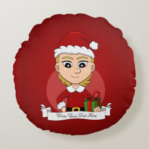 Caricature de la fille de Noël coussin rond