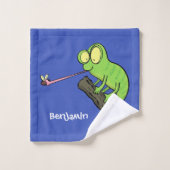 Caricature de lézard de caméléon vert joyeux (Gant de toilette)