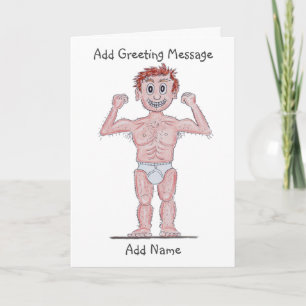 Caricature de l'homme musclé posant carte