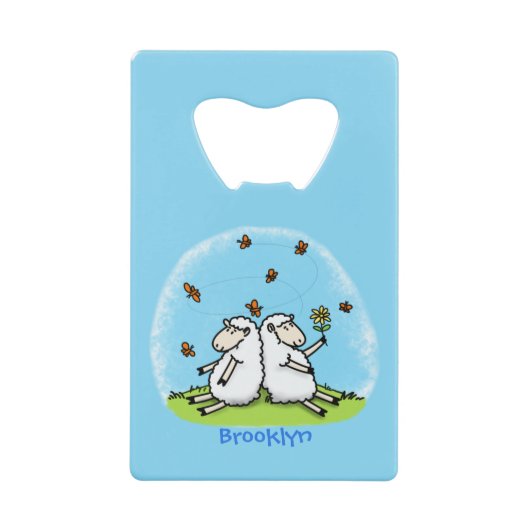 Caricature de moutons mignons amis et papillons (Devant)