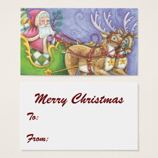 Caricature de Noël Santa Claus Sleigh Reindeer (Devant & derrière)