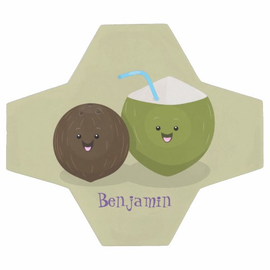 Caricature de noix de coco kawaii joyeux (Plat)