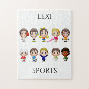 Caricature de sport personnages puzzle enfant.