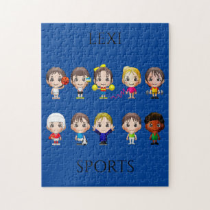 Caricature de sport personnages puzzle enfant.