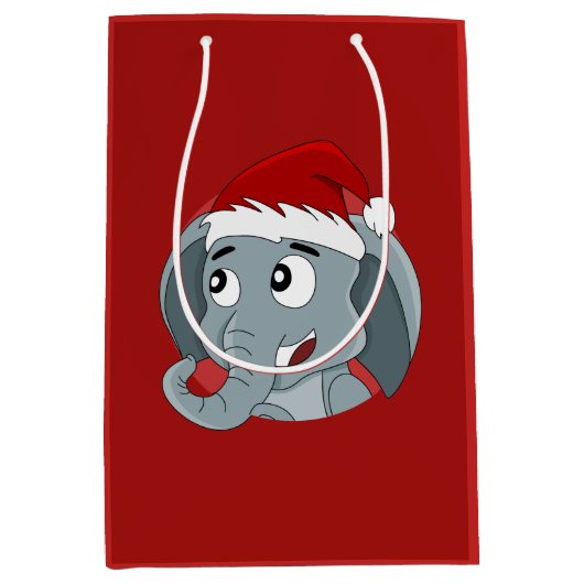 Caricature d'éléphant de Noël sac cadeau moyen (Devant)