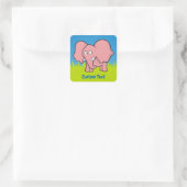 Caricature d'éléphant rose autocollant carré (Sac)