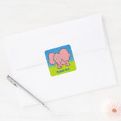 Caricature d'éléphant rose autocollant carré (Enveloppe)