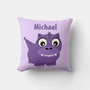 Caricature Dinosaure mauve Enfants Jetant Oreiller