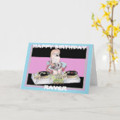 Caricature DJ de GIRL carte d'anniversaire (Fleur jaune)