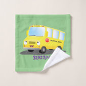 Caricature du bus scolaire jaune joyeux (Gant de toilette)