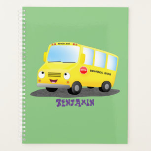 Caricature du bus scolaire jaune joyeux