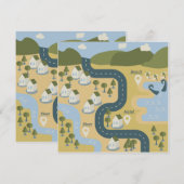 Caricature élégante paysage carte de voyage (Devant / Derrière)