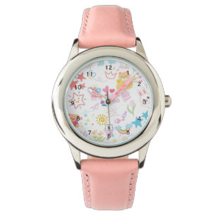 Caricature fille mignonne Rainbow Doodle Montre él