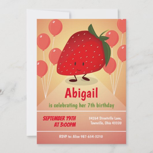 Caricature fraise Invitation Anniversaire (Devant)