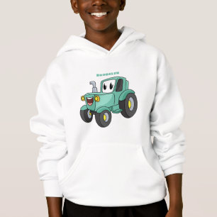 Caricature joli tracteur vert joyeux