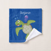 Caricature joyeuse de tortue de mer verte mignonne (Gant de toilette)