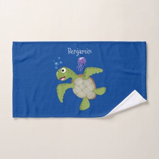 Caricature joyeuse de tortue de mer verte mignonne (Serviette à main)