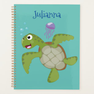 Caricature joyeuse de tortue de mer verte mignonne