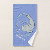 Caricature joyeux de phoque et de poisson bleu (Serviette à main)