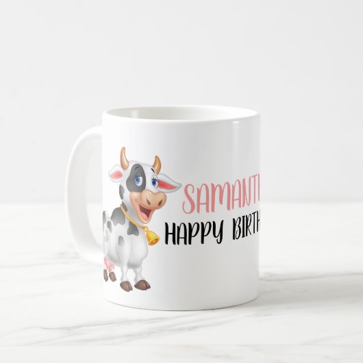 Caricature mignonne Grosse Vache Joyeuse Mug de ca (Devant gauche)