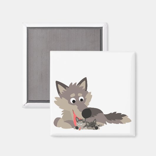 Caricature mignonne papa Wolf and Pups Magnet (Recto/Verso)