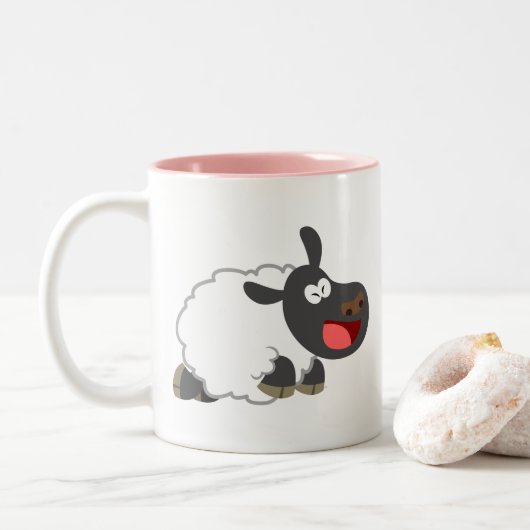 Caricature Mignonne Rire Mug mouton (Avec donut)