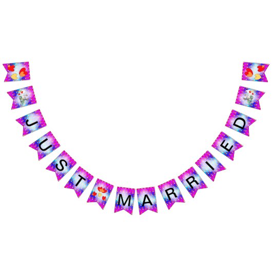 Caricature Motif Coeurs Juste Marié Bannière Bunti (Tout)