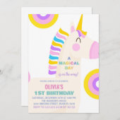 Caricature Rainbow Unicorn Invitations d'anniversa (Devant / Derrière)