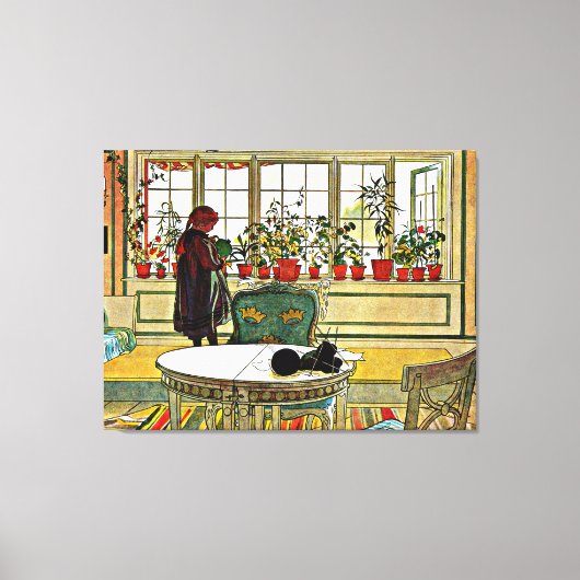 Carl Larsson - Bloemen op een ramen Canvas Afdruk (Voorkant)