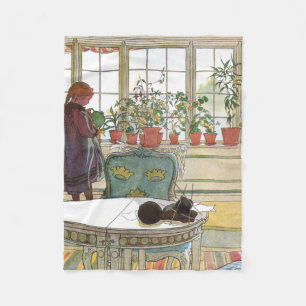 Carl Larsson - Bloemen op het raam Fleece Deken