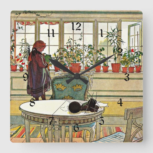 Carl Larsson - Bloemen op het raam Vierkante Klok (Voorkant)