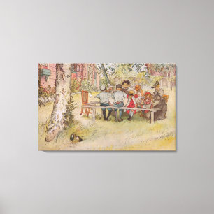 Carl Larsson Breakfast onder de Big Birch Canvas Afdruk