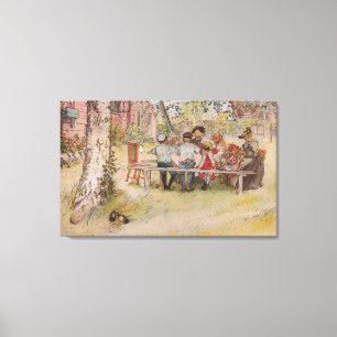 Carl Larsson  Breakfast onder de Big Birch Canvas Afdruk
