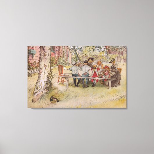 Carl Larsson Breakfast onder de Big Birch Canvas Afdruk (Voorkant)