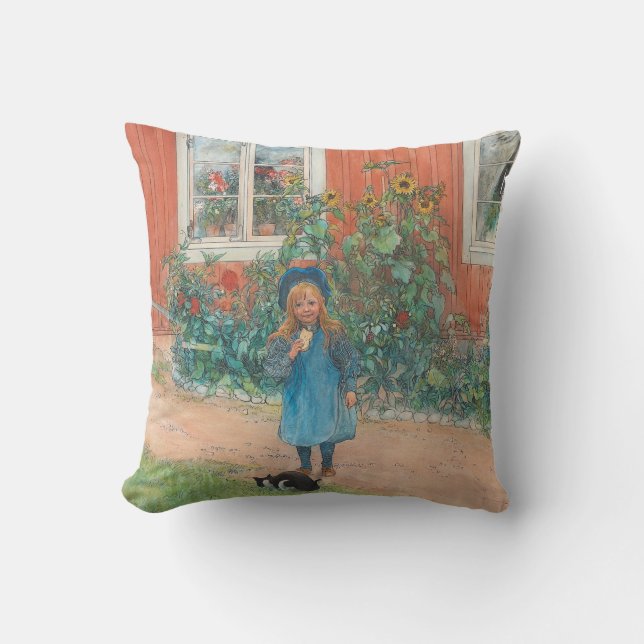 Carl Larsson - Brita met een kat Kussen (Voorkant)