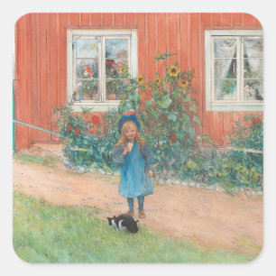 Carl Larsson - Brita met een kat Vierkante Sticker