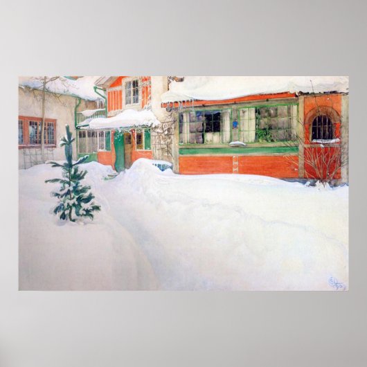 Carl Larsson Cottage en Neige Poster Art (Devant)