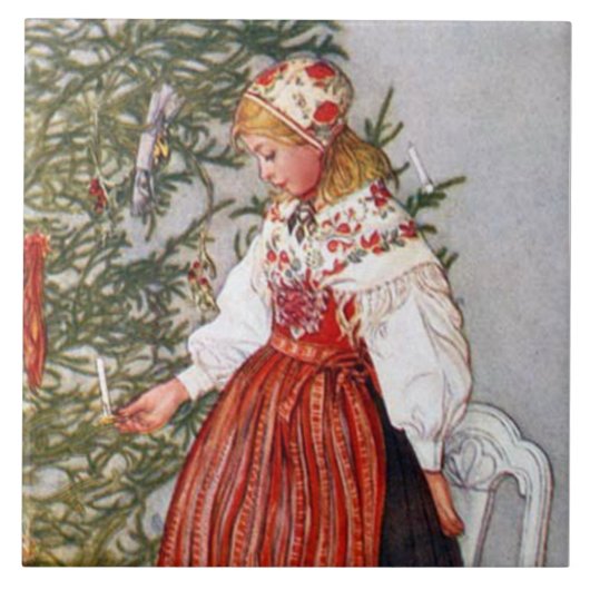 Carl Larsson kerstboom Fine Art Tile Trivet Tegeltje (Voorkant)