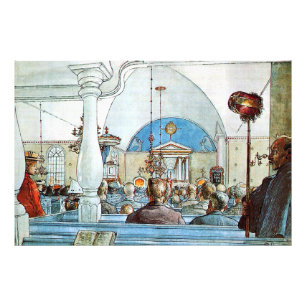 Carl Larsson kunstwerk, Bij de kerk, Foto Afdruk