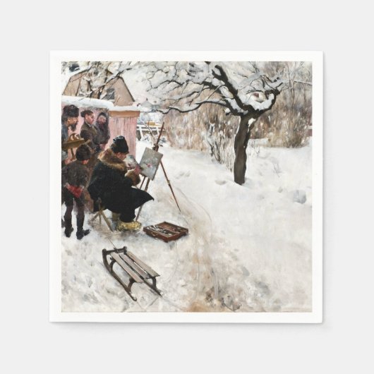 Carl Larsson Open Air Painter. Winter-Motif Servet (Voorkant)