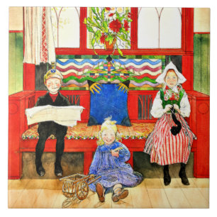 Carl Larsson - Papa, Mama, Kind, kunstdruk Tegeltje